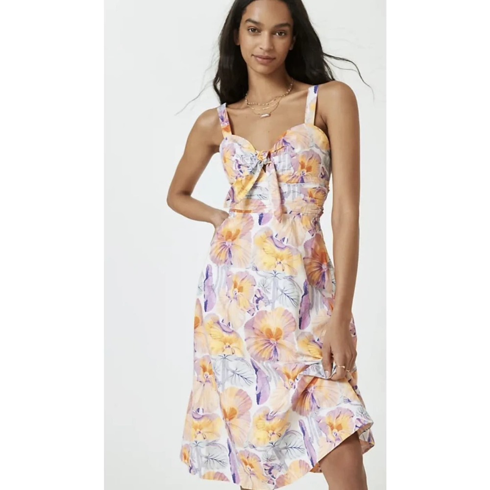 Anthropologie Cecilia Pettersson Floral Tie-Front Smocked Midi Dress Size 12‎